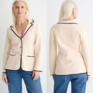 J. Crew Contrast-trim Waisted Sweater-blazer in Champagne Black Size Small